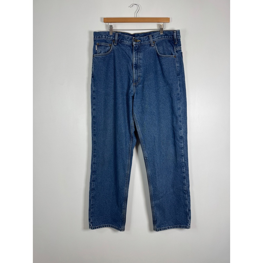 Workwear Carhartt Mens 38x32 Relaxed Fit Jeans Blue Flannel Lined B172 DST